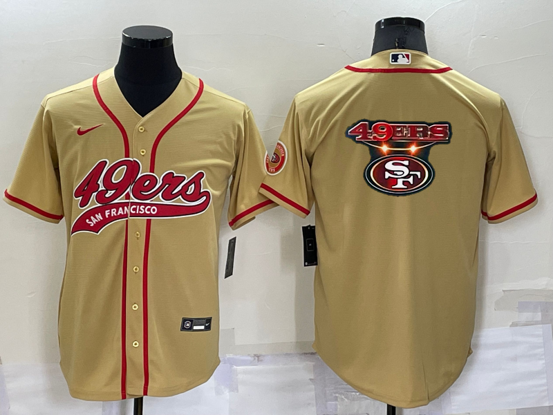 Men's San Francisco 49ers Gold Team Big Logo With Patch Cool Base Stitched Baseball Jersey Men's San Francisco 49ers Gold Team Big Logo With Patch Cool Base Stitched Baseball Jersey